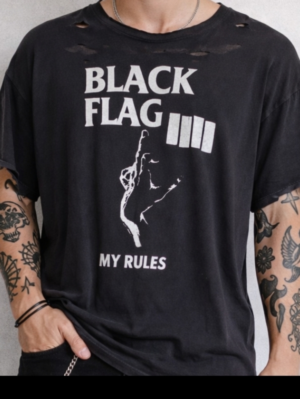 Vintage Black Flag “My Rules” Graphic Tee XL 90s Style Distressed